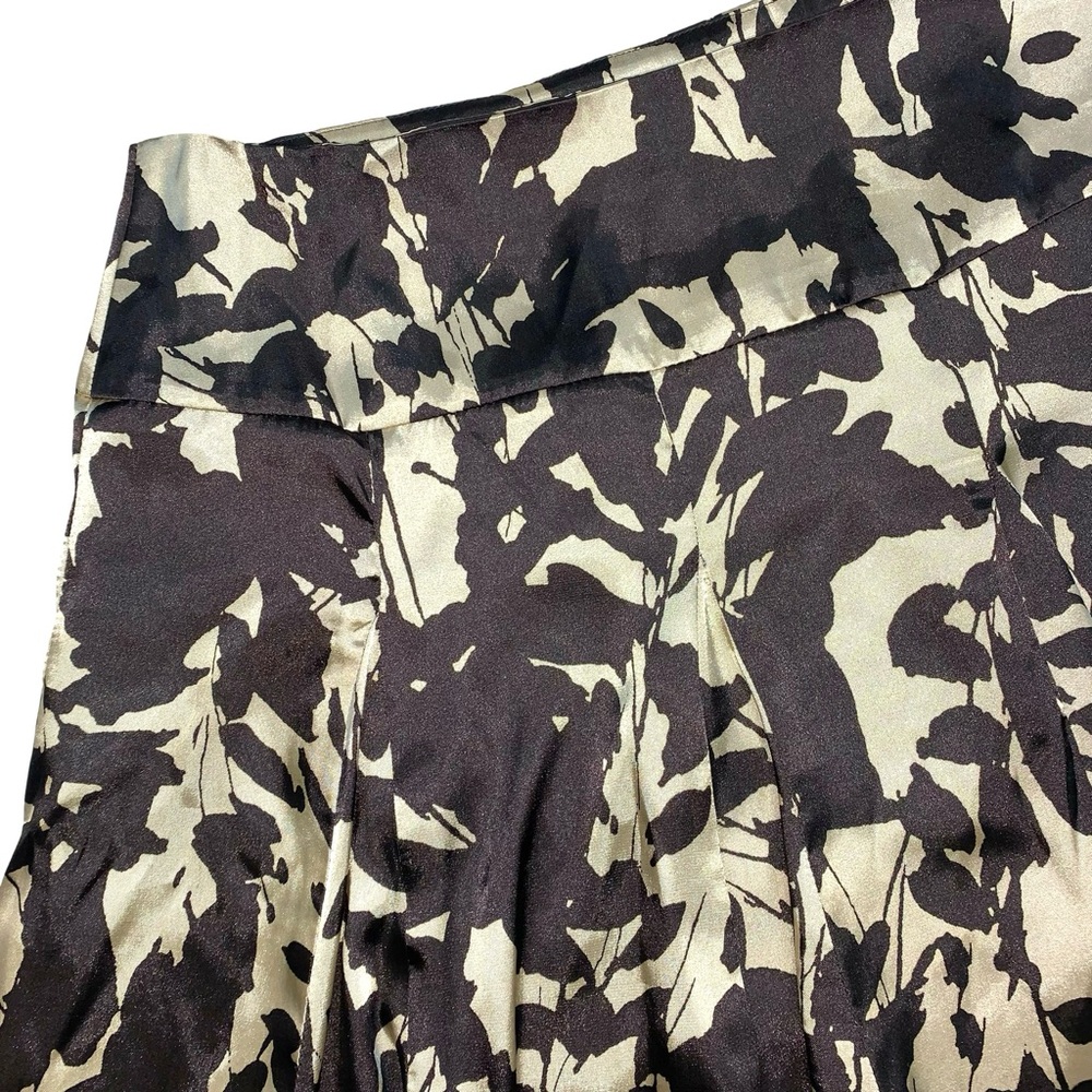 Apostrophe Abstract Print Satin Pleated Midi Skirt Silky Lace Trim Summer Fall - Picture 4 of 16